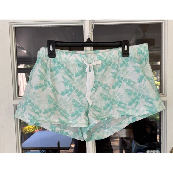 J.Crew COTTON SLEEP Tie Dye SHORTS Aqua Green 100% Cotton Drawstring  Lounge L - Picture 2 of 9
